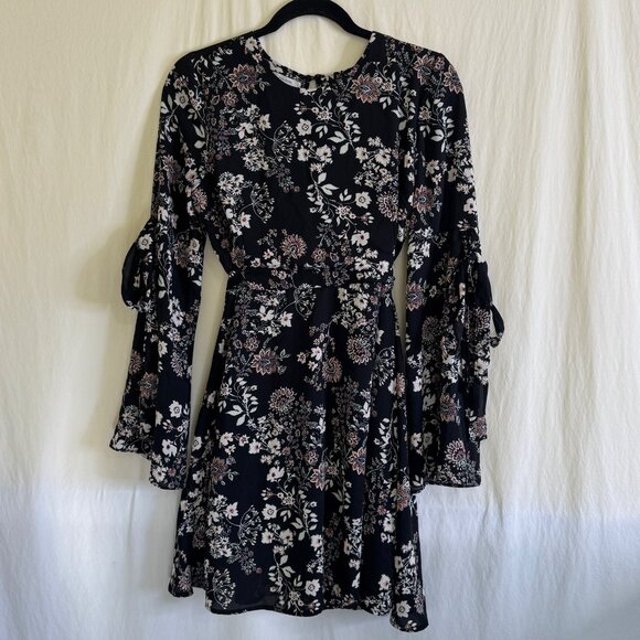Maurice’s Dress Woman’s Size Small Black w/ Pink & White Floral Print Belted - Picture 1 of 10
